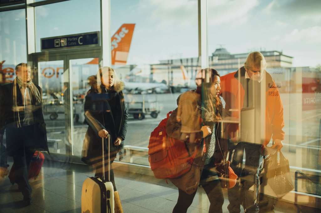 Travelers in an airport